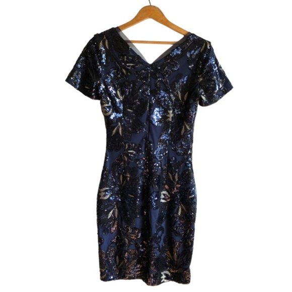 Badgley Mischka Sequin Dress Size 2 Blue Floral - Picture 8 of 15